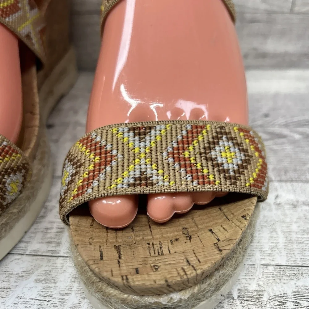 WHITE‎ MOUNTAIN Womens Pearl Espadrille Wedge Sandal Shoe  Tan Brown Aztec 8.5M